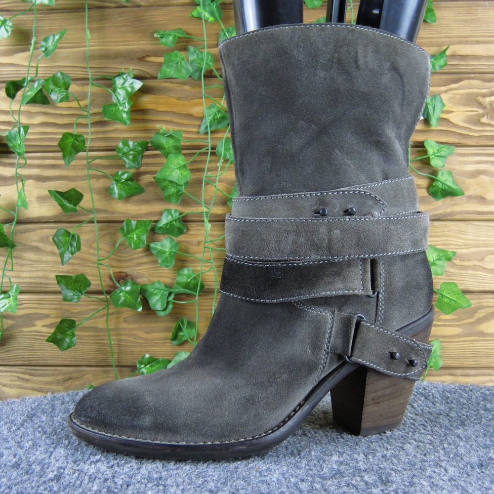 Janet & Janet Gray Suede Strap Buckle‎ High Heel Ankle Boots Women's Size 38